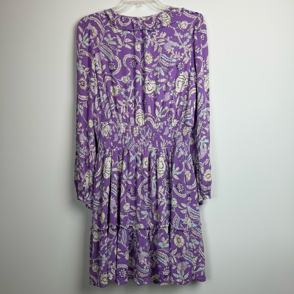 Haute Hippie Purple & Gold Metallic Floral Mini Dress Size large - Picture 8 of 13